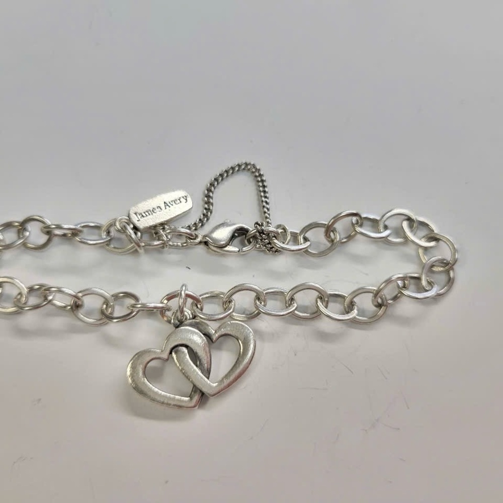 James Avery Sterling Silver 7" Charm bracelet with Double Heart Charm